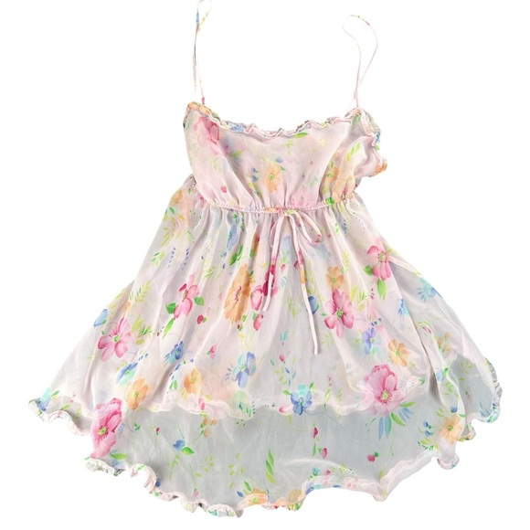 Victoria's Secret Vintage 2-pc Pink Floral Chiffon Babydoll and Robe Set Size M - Picture 8 of 8